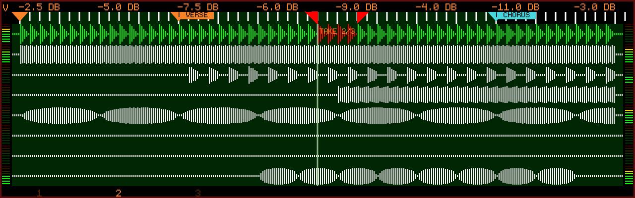 Audio Overview during a multi-take session with the take row visible