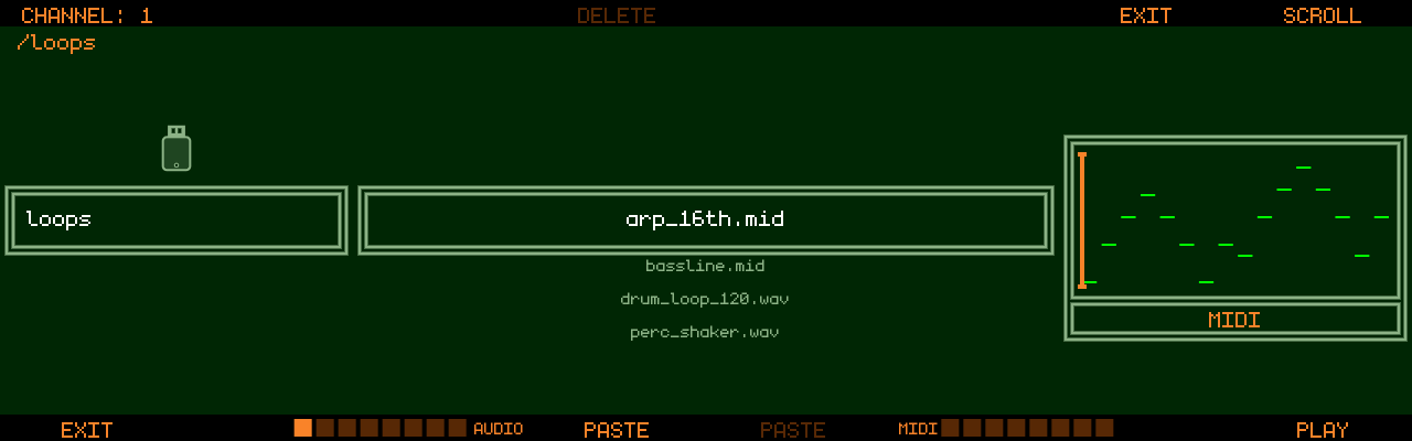 USB Browser previewing a MIDI file